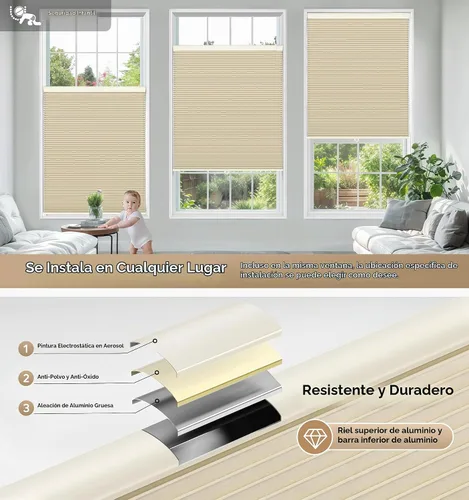 Vista 3 de LazBlinds - Persianas celulares sin cordón, instalación sin herramientas ni perforaciones, opacas para bloqueo de luz y aislamiento térmico