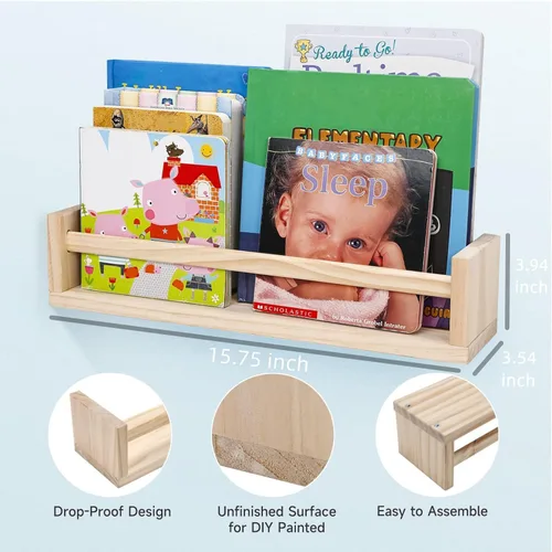 Vista 2 de Gneric Estantes flotantes para pared, estantes de libros Burlywood para guardería, estantería infantil de 15.7 pulgadas, estantes de pared
