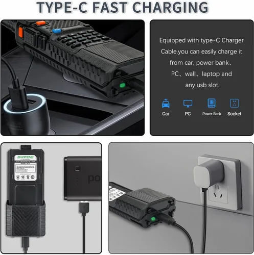 Vista 3 de BAOFENG Batería UV-5R BL-5 3800mAh USB-C de carga extendida de alta capacidad para radios UV5R BF-F8HP serie UV-5R con cable de carga tipo C
