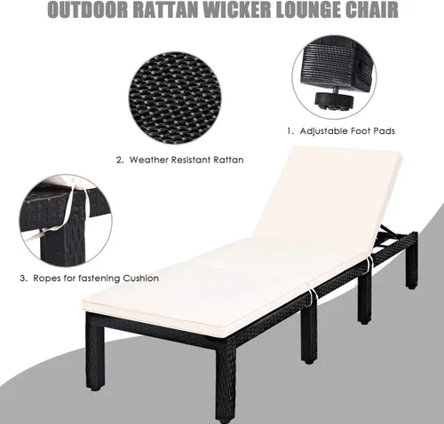 Vista 4 de HAPPYGRILL Silla de salón de ratán para patio, silla reclinable ajustable de mimbre con respaldo y cojín