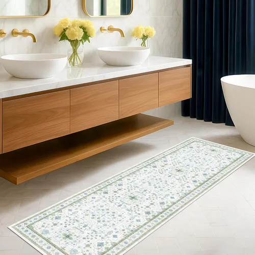 Vista 150 de Hazo Haus – Alfombra pequeña para entrada, cocina o baño, antideslizante con base de goma, resistente a las manchas y a la decoloración, diseño