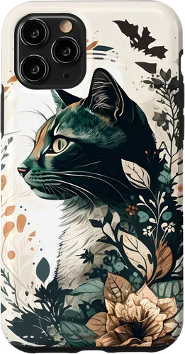 Vista 10 de Funda para iPhone 15 con diseño de gato con diseño de acuarela para jardín botánico