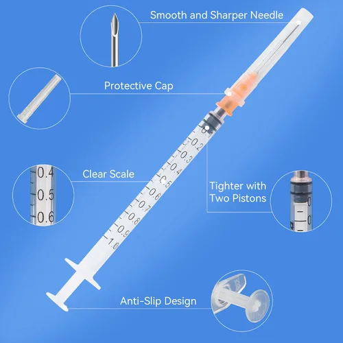 Vista 2 de ProtectX - Paquete de 50 jeringas de 0.0 fl oz con jeringa desechable Luer Slip de 0.88 oz de 1 pulgada para laboratorios científicos