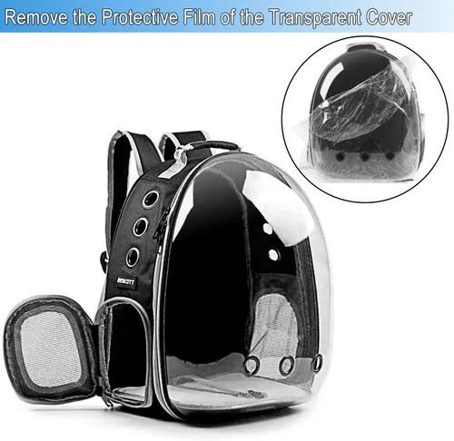 Vista 6 de Mochila para llevar a tu mascota (gatos, perros, conejos, etc.), aprobada por aerolíneas, mochila transparente con cápsula y ventilación
