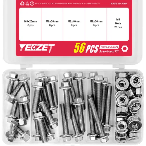 Vista 9 de 112 piezas M6 pernos y tuercas de acero inoxidable 304 con cabeza hexagonal y brida de 10 mm, 20 mm, 30 mm, 40 mm, 50 mm