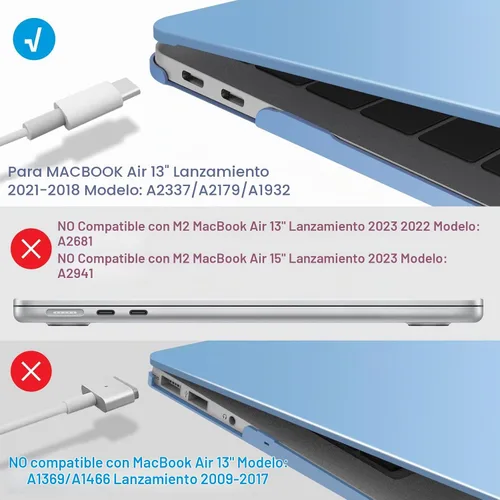 Vista 4 de IBENZER Compatible con Nuevo MacBook Air de 13 pulgadas Funda 2022 2021 2020 M1 A2337 A2179 A1932, Carcasa Rígida de Plástico con Cubierta de azul