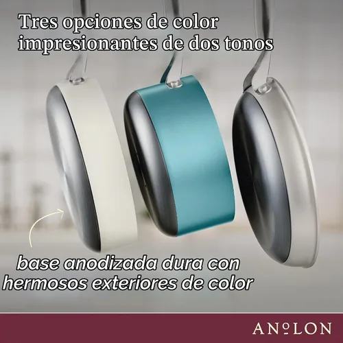 Vista 8 de Anolon Achieve - Juego de ollas y sartenes antiadherentes anodizadas duras, 9 piezas, color crema
