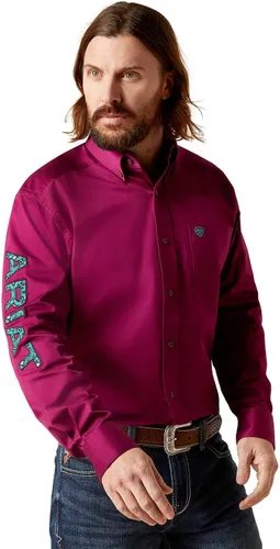 Vista 9 de Camisa de sarga con logo del equipo Ariat, ajuste clásico, para hombres Adobe/Ladrillo