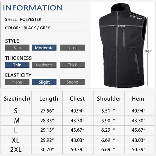Vista 7 de Heihuohua Chaleco de forro polar suave para hombre, chaqueta ligera sin mangas con cremallera completa