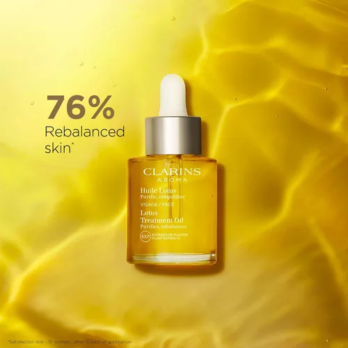 Vista 2 de Clarins Tratamiento de aceite facial de loto Hidrata, tonifica y equilibra la piel Aprieta visiblemente los poros Minimiza las líneas finas