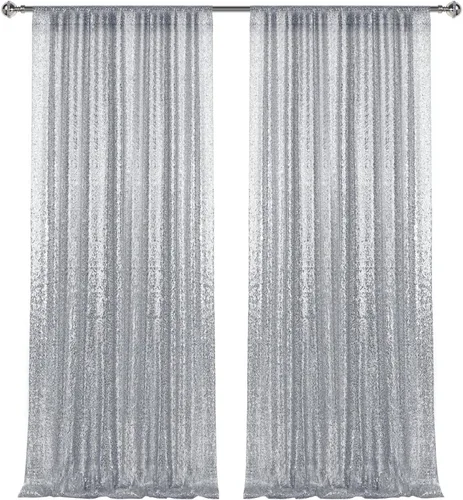 Vista 12 de 2 paneles de cortinas de fondo de lentejuelas verdes de 8 pies, cortinas de fondo de fotografía con purpurina para decoración de Navidad, boda