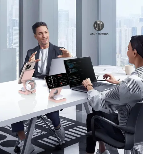 Vista 8 de Estación de carga inalámbrica 3 en 1 para múltiples dispositivos Apple - Cargador inalámbrico magnético plegable para viajes - Cargador de 18W