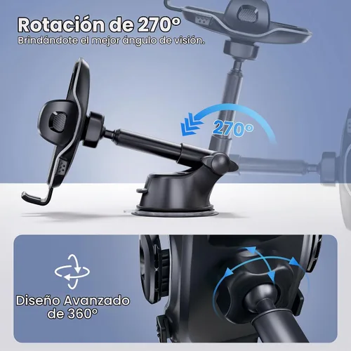Vista 5 de Soporte de teléfono para automóvil, soporte para parabrisas de salpicadero de automóvil, brazo telescópico ajustable de 360° (4.8-7 pulgadas)