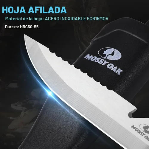 Vista 4 de Mossy Oak Cuchillo de pesca y cebo de 4" con funda protectora