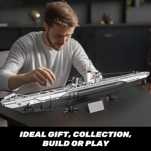 Vista 6 de Reobrix U-Boat - Juego de construcción de submarino militar, kit de modelo de submarino militar para adultos, historia de la Segunda Guerra Mundial