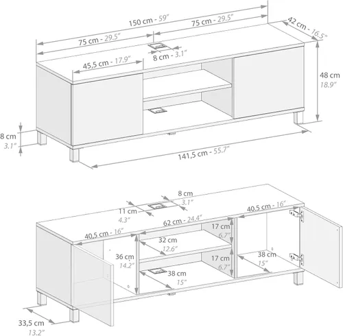 Vista 6 de Mobili Fiver, Rachele TV Stand, Ashwood Black, Made in Italy