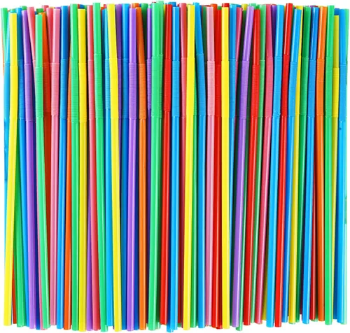 Vista 9 de 100 pajitas flexibles largas de plástico colorido