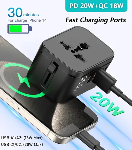 Vista 5 de Adaptador de enchufe de viaje europeo, regleta de viaje para Estados Unidos a la UE Francia Alemania Islandia España Italia, adaptador de corriente