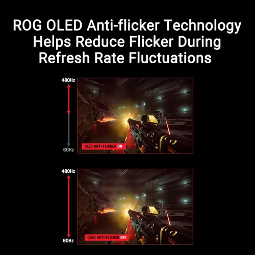 Vista 5 de ASUS ROG Swift OLED 27" 1440P Monitor para juegos (PG27AQDP) - WOLED, QHD, 480Hz, 0.03ms, compatible con G-SYNC, disipador de calor personalizado