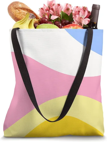 Vista 4 de Bolso tote estético de los años 70 con diseño de rayas onduladas retro arcoíris pastel