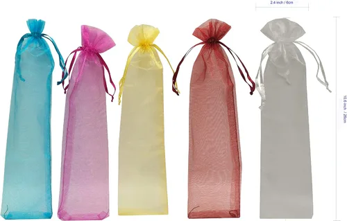 Vista 3 de Ankirol 100 bolsas de organza transparente de 2.4 x 10.6 pulgadas, bolsa de regalo de organza plegable con bolsas de seda con cordón para abanicos