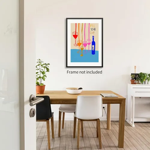 Vista 7 de MWZUPQ Póster de cóctel colorido de moda, retro, lindas copas de vino, lienzo, arte de pared, llena tu taza, pinturas impresiones de bares, cocina