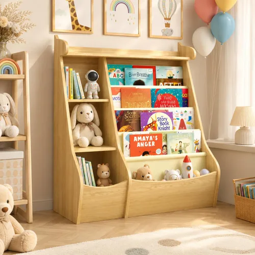 Vista 8 de FKWin - Estantería para niños, organizador de almacenamiento de juguetes, 5 niveles, color gris Montessori