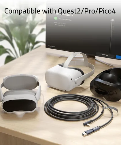 Vista 6 de Syntech Cable Link compatible con accesorios MetaOculus Quest 2 y PCSteam VR, cable tipo C actualizado de 16 pies con adaptador USB 3.0, cable