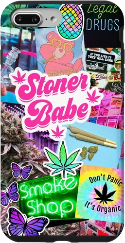Vista 12 de Girly Stoner - Funda para iPhone 17 con collage de cannabis, marihuana 420