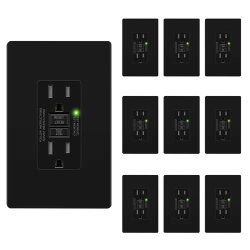 Vista 19 de LIDER GFCI Outlet 15Amp, autocomprobación resistente a manipulaciones Dorado