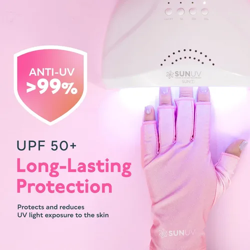 Vista 6 de SUNUV Guantes LED con luz UV para uñas de gel, guantes profesionales UPF 50+ anti UV para lámpara de uñas de gel, tecnología de uñas, rosa