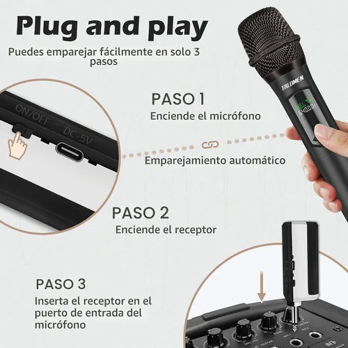 Vista 8 de talomen Micrófonos inalámbricos, micrófono dual profesional de karaoke para cantar, sistema de micrófono dinámico inalámbrico de mano con receptor