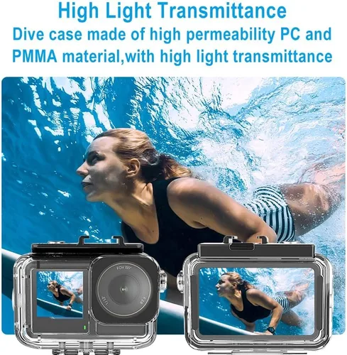 Vista 4 de Funda impermeable para cámara DJI Osmo Action 3/Action 4/Action 5 Pro Horizontal and Vertical Shooting Dive Case,45M/148FT Underwater Deep Diving