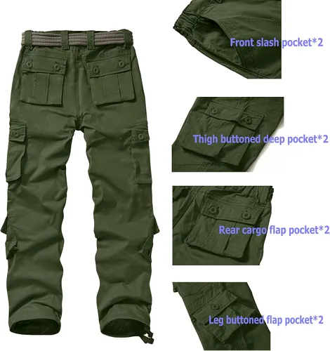 Vista 5 de Pantalones cargo de trabajo para mujer, de algodón, con 8 bolsillos, informal, estilo de combate militar