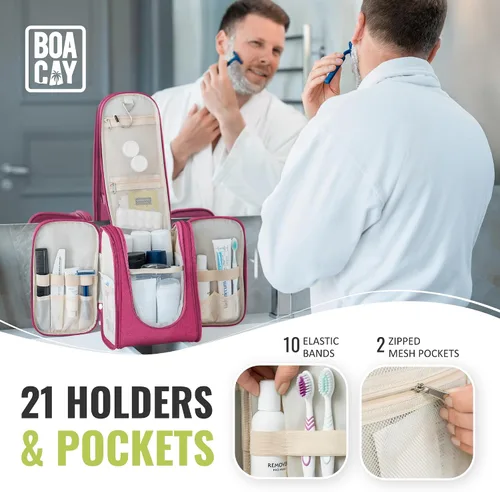 Vista 4 de Bolsa premium de artículos de aseo personal para viaje, para hombres y mujeres, bolsa de higiene, kit organizador de baño, con soporte de banda