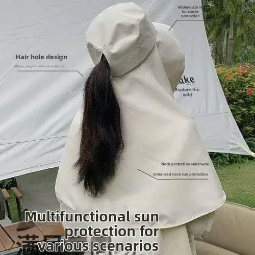 Vista 4 de Women's UPF50+ Sun Hat with Neck Cover Wide Brim Foldable Fishing Cap Beige