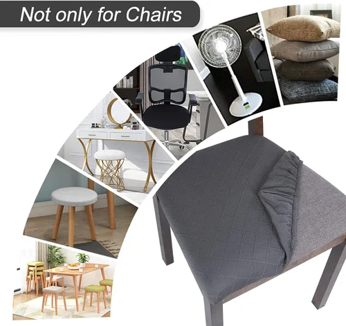 Vista 8 de SearchI Juego de 4 fundas para sillas, fundas de asiento para sillas de comedor, fundas de asiento elásticas de jacquard para sillas de comedor