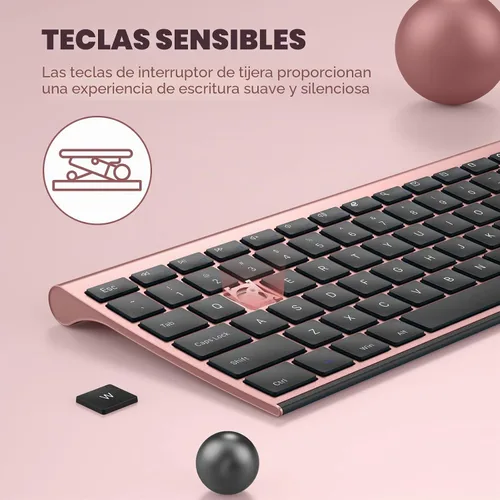 Vista 6 de Vssoplor - Juego combinado de teclado y mouse inalámbricos, recargable, silencioso, de tamaño completo, diseño ultra delgado para laptop, PC Negro
