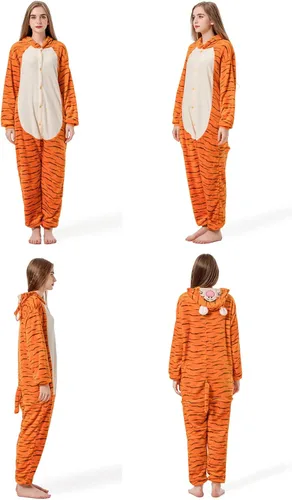 Vista 2 de Griong Fit Snug Adult Onesie Costume Pajamas, Unisex Flannel Cosplay Animal One Piece Halloween Sleepwear Homewear
