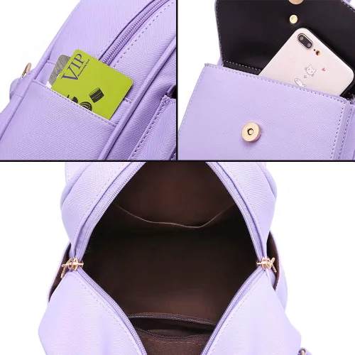 Vista 6 de Bonita mochila de piel con lazo para mujer