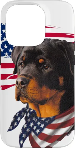 Vista 17 de Funda genial impresionante con la bandera estadounidense para iPhone 16 Rottweiler Dog