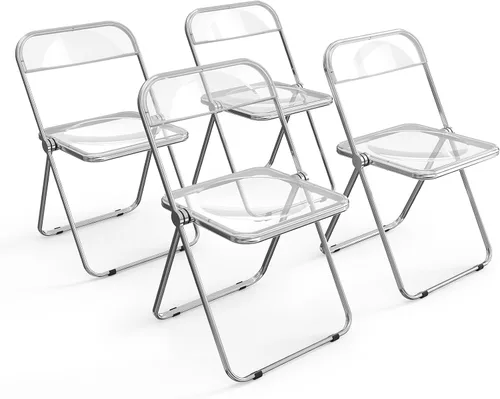 Vista 14 de VINGLI Paquete de 2 sillas plegables de acrílico, silla transparente plegable y apilable, panel de plástico y marco cromado de metal, capacidad