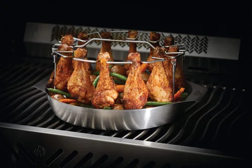 Vista 4 de Napoleon Estante para parrilla de patas de pollo - Acero inoxidable, estante plegable, 12 ranuras