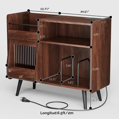 Vista 2 de Soporte grande para tocadiscos con puerta corredera, armario de almacenamiento de discos de vinilo 350, mesa de tocadiscos con toma de corriente