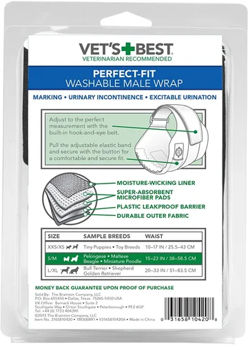 Vista 2 de Vet's Best 1 envoltorio de ajuste perfecto lavable para perro macho, XXS/XS