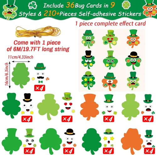 Vista 2 de chiazllta 36 paquetes de manualidades del día de San Patricio, arte de trébol para manualidades, para el día de San Patricio, haz tu propio juego