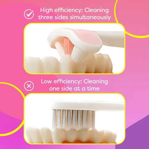Vista 4 de Trueocity Cepillo de dientes extra suave, cepillos de dientes para niños pequeños 1-2 1-3 2-4, cepillo de dientes de 3 lados de alta eficiencia