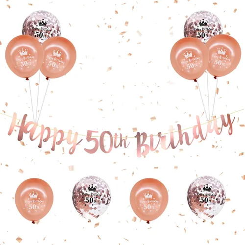 Vista 9 de Kit de decoración de cumpleaños número 60, 16 piezas de decoraciones de cumpleaños de oro rosa negro con banderines de feliz cumpleaños 60, globos