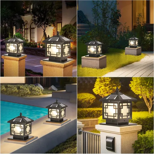 Vista 5 de SLAWA Farol de Iluminación Solar de 9.8 Pulgadas para Exteriores, Luz para Tapas de Postes con Lámpara de Columna LED Alimentada por Energía Solar