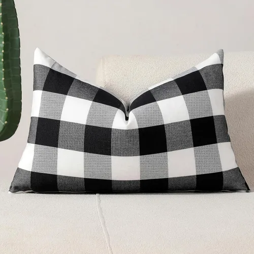 Vista 18 de vctops Fundas de almohada decorativas a cuadros azules de 12 x 20 pulgadas, funda de cojín lumbar de guingán para sofá, dormitorio